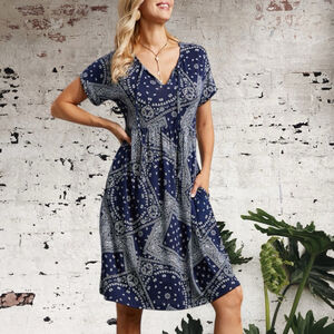 Women's Suzanne Betro empire waist Blue & White Paisley patchwork Maxi Dress 3X